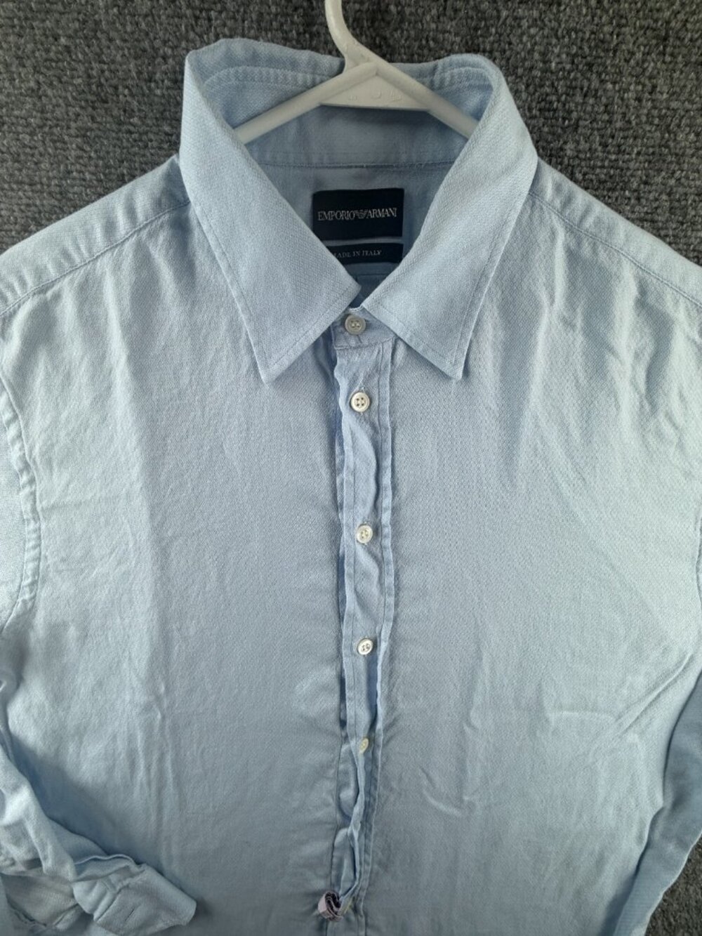 Armani Blue Herringbone Cotton 17.5 Italy Designer Button Up Long Sleeve Men